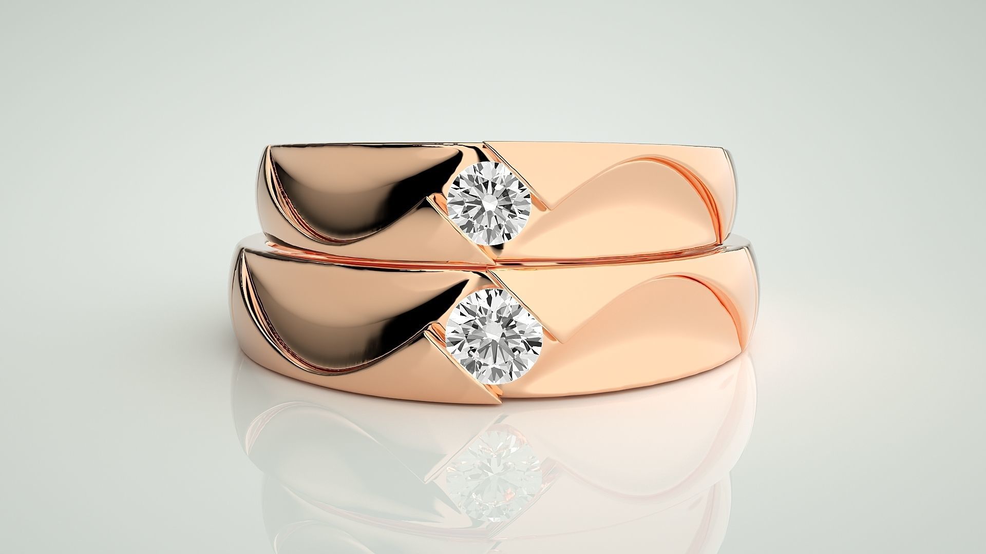 Solitaire Couple Band Ring 3dm stl render detail 3D print model_2