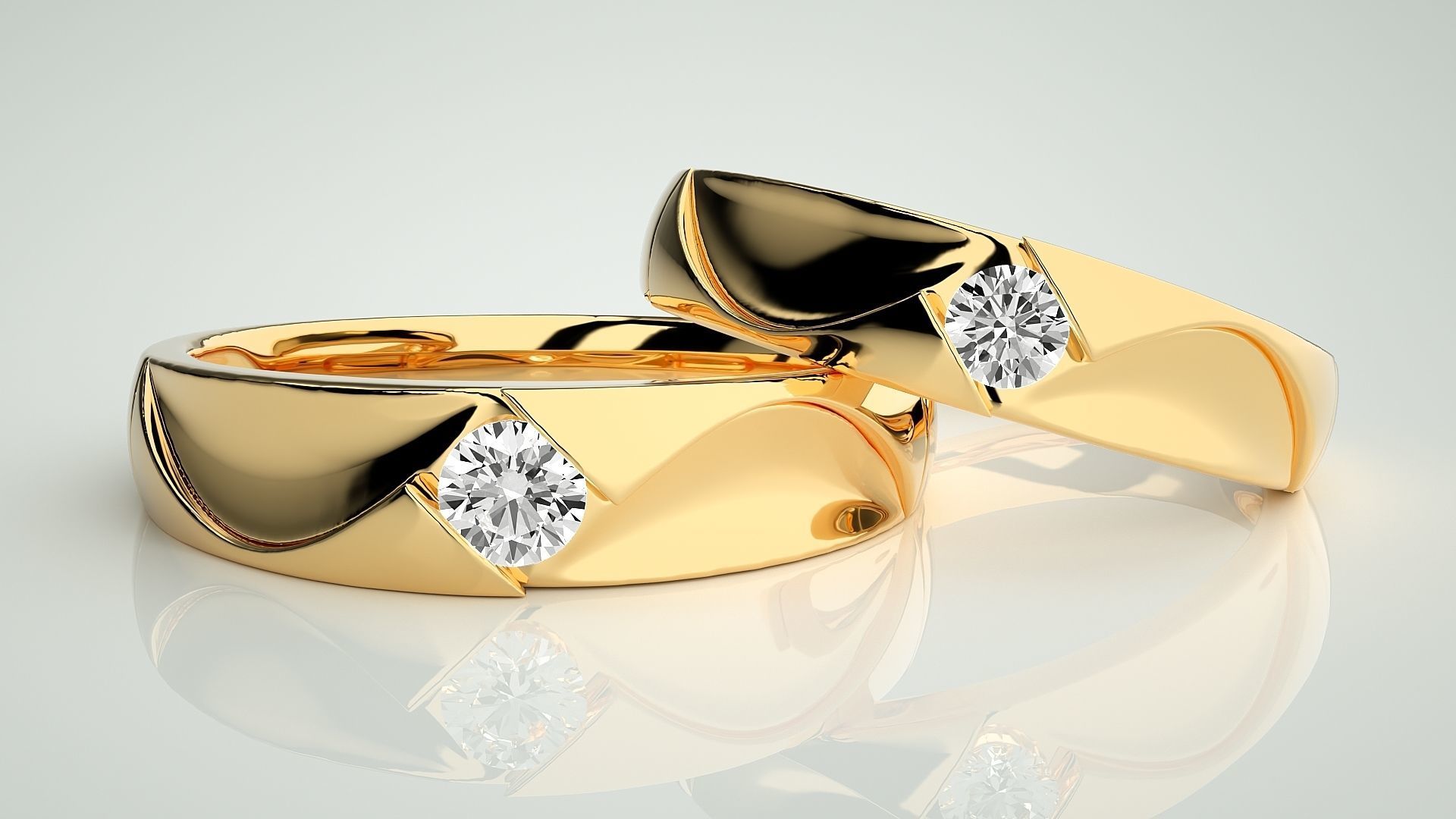 Solitaire Couple Band Ring 3dm stl render detail 3D print model_8