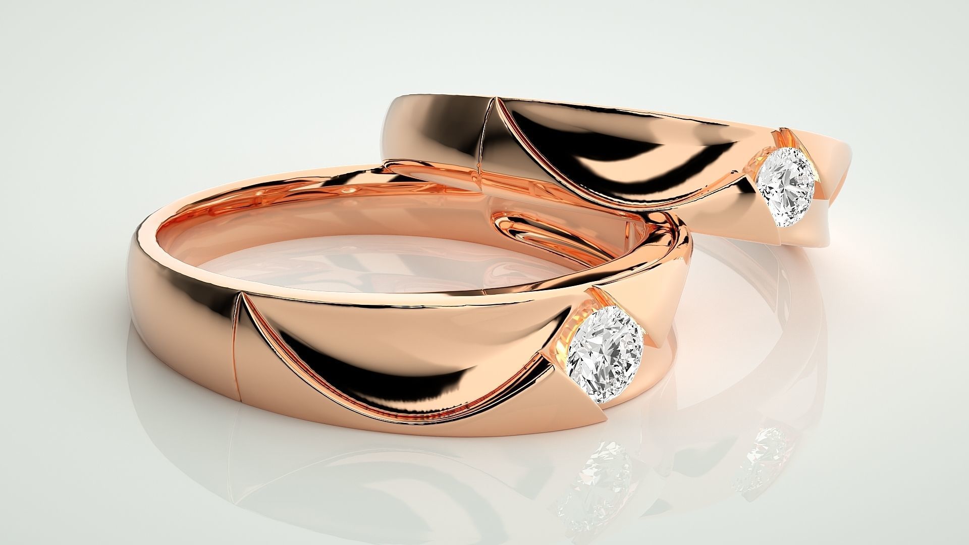 Solitaire Couple Band Ring 3dm stl render detail 3D print model_1