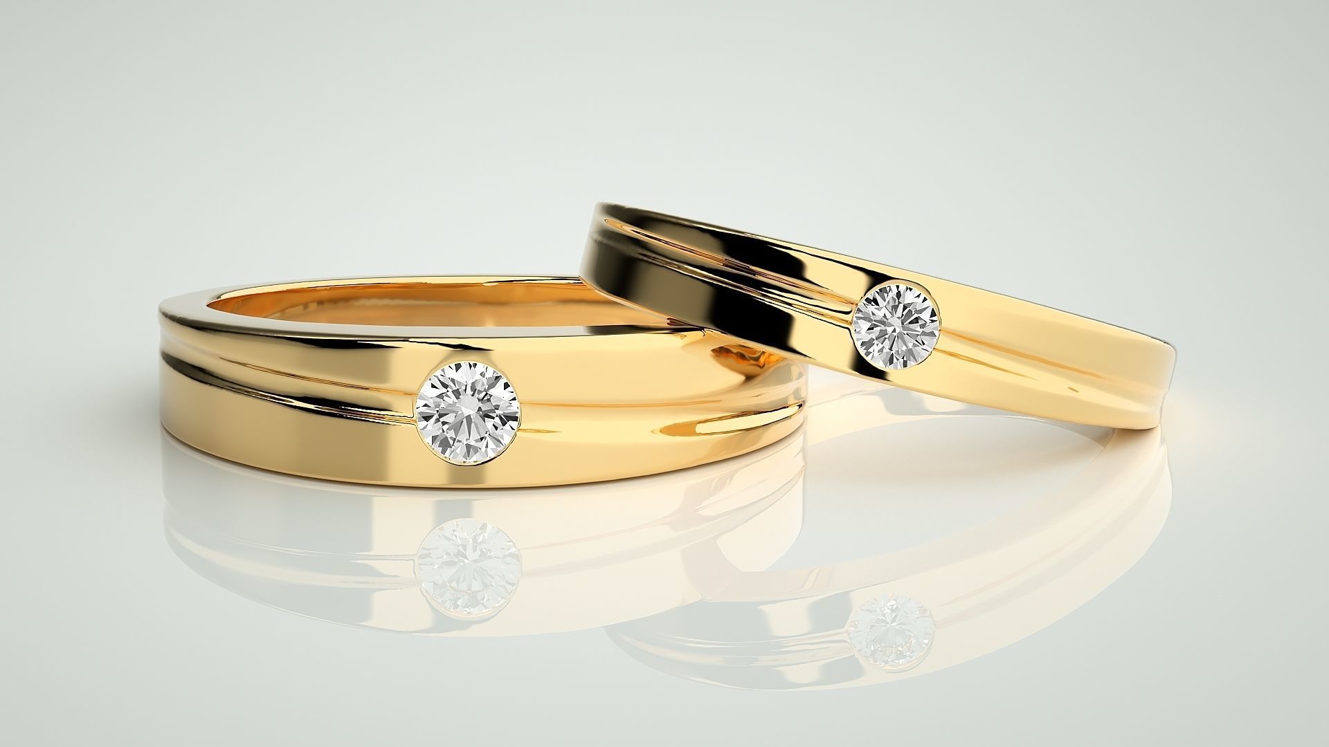 Solitaire Couple Band Ring 3dm stl render detail 3D print model_8