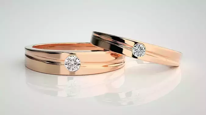 Solitaire Couple Band Ring 3dm stl render detail