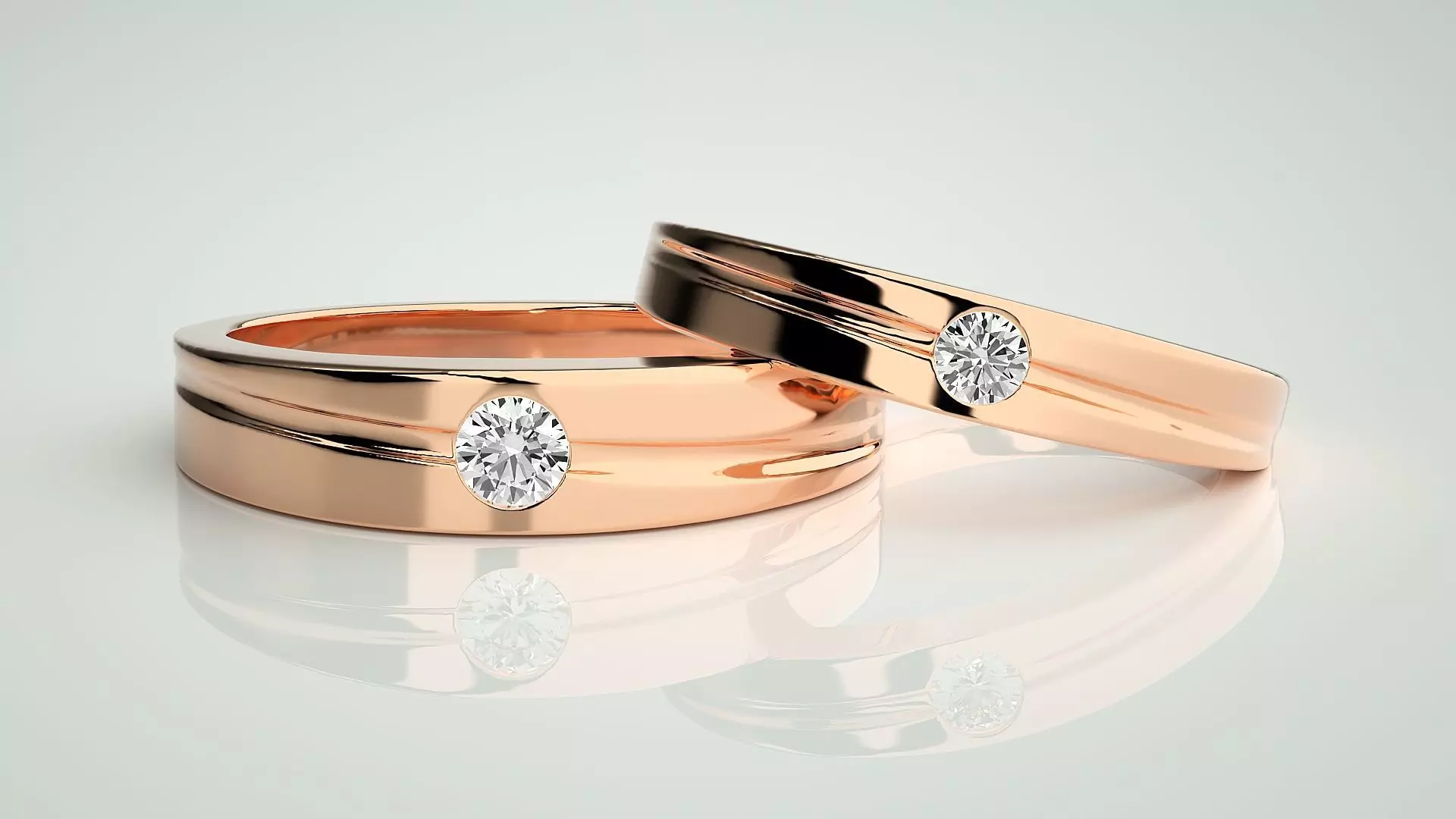 Solitaire Couple Band Ring 3dm stl render detail 3D print model_0