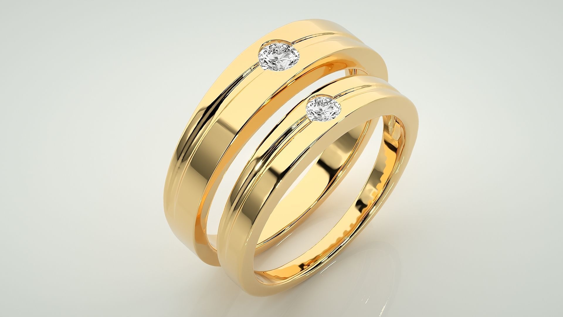 Solitaire Couple Band Ring 3dm stl render detail 3D print model_11