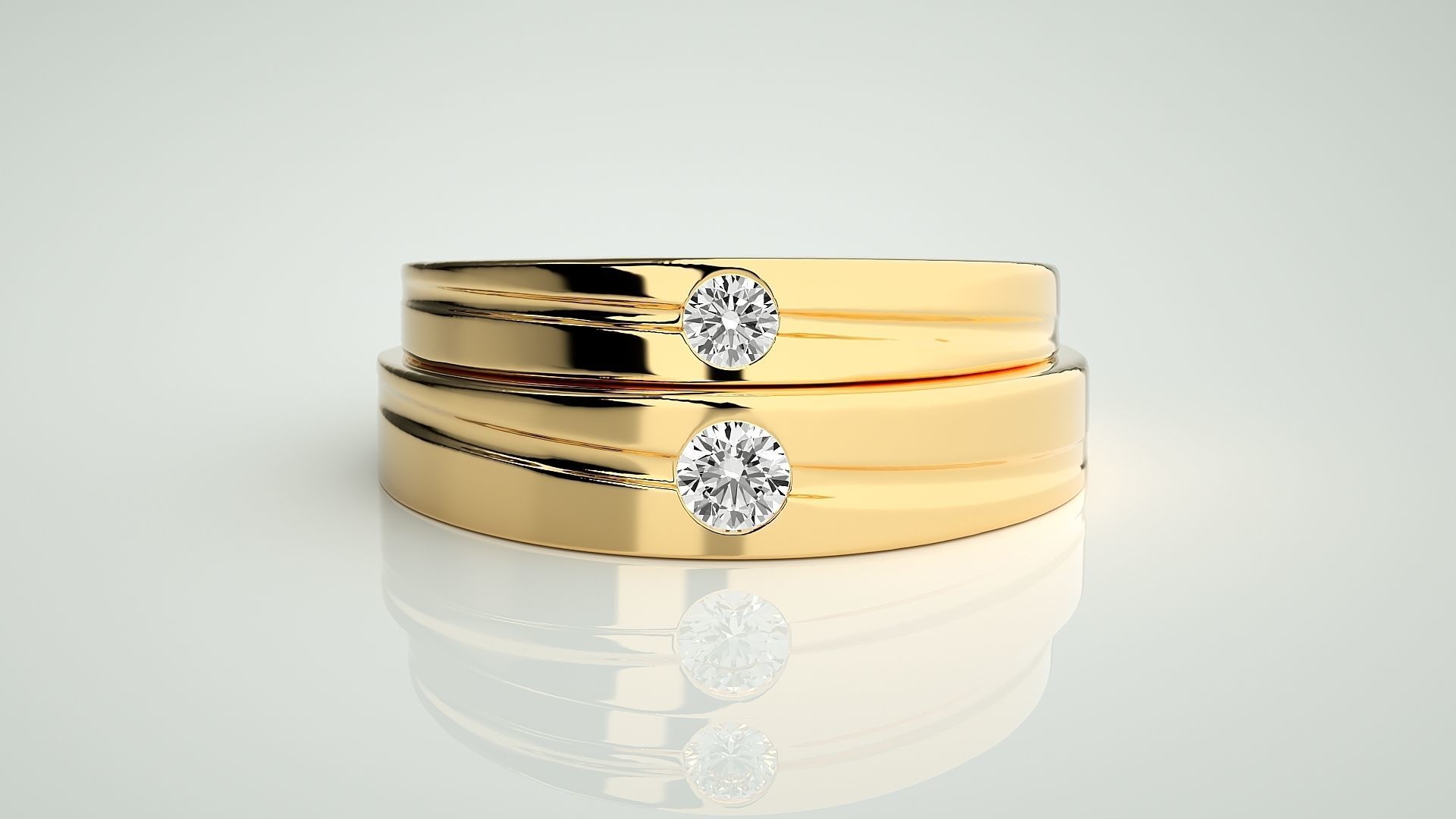 Solitaire Couple Band Ring 3dm stl render detail 3D print model_10