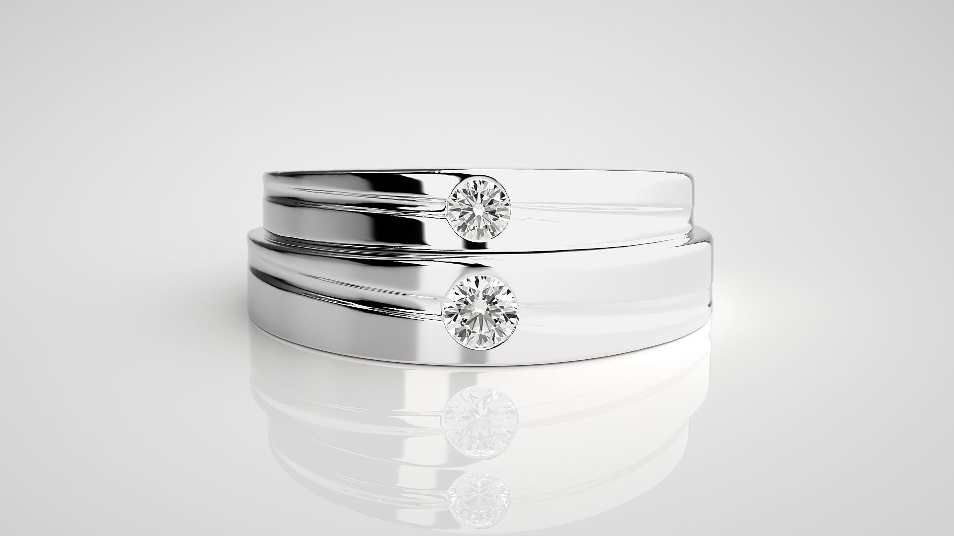 Solitaire Couple Band Ring 3dm stl render detail 3D print model_6