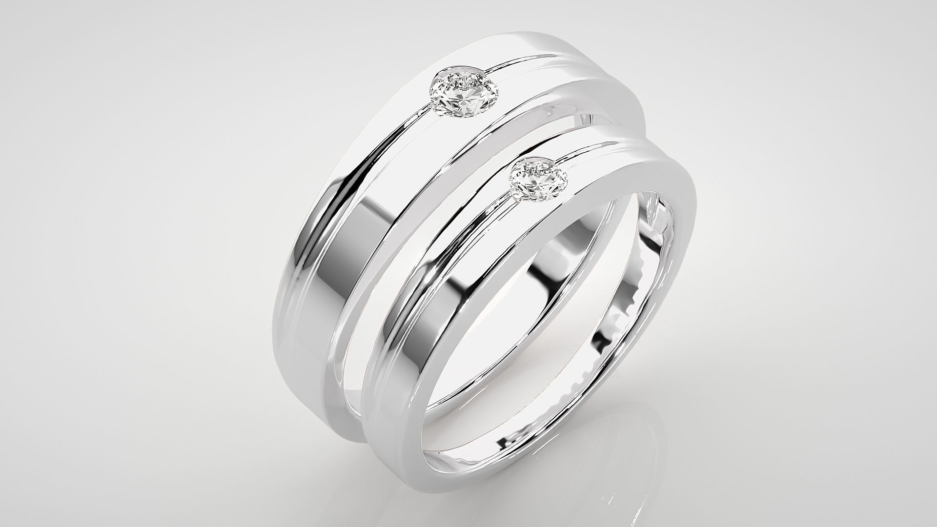 Solitaire Couple Band Ring 3dm stl render detail 3D print model_7