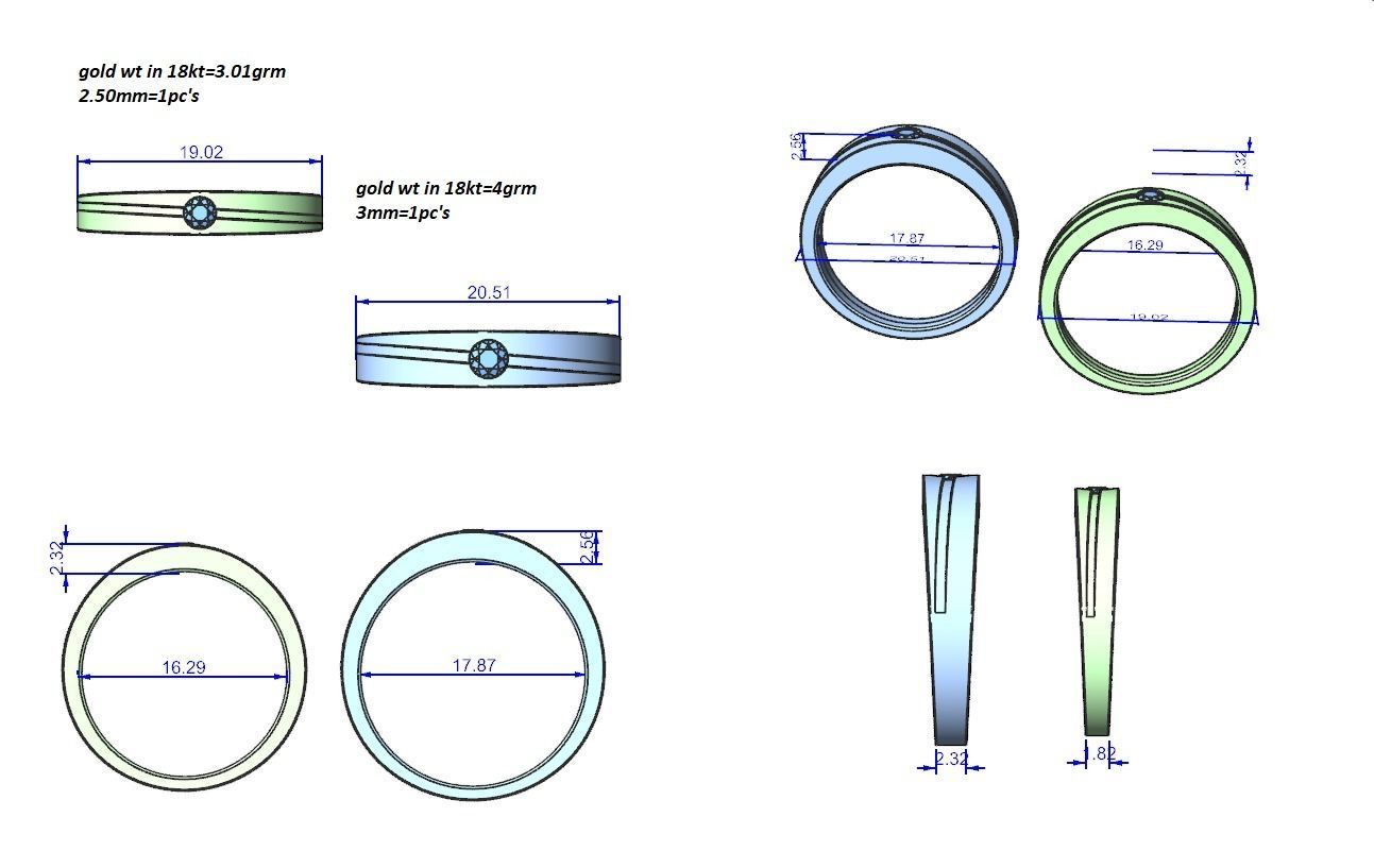 Solitaire Couple Band Ring 3dm stl render detail 3D print model_12