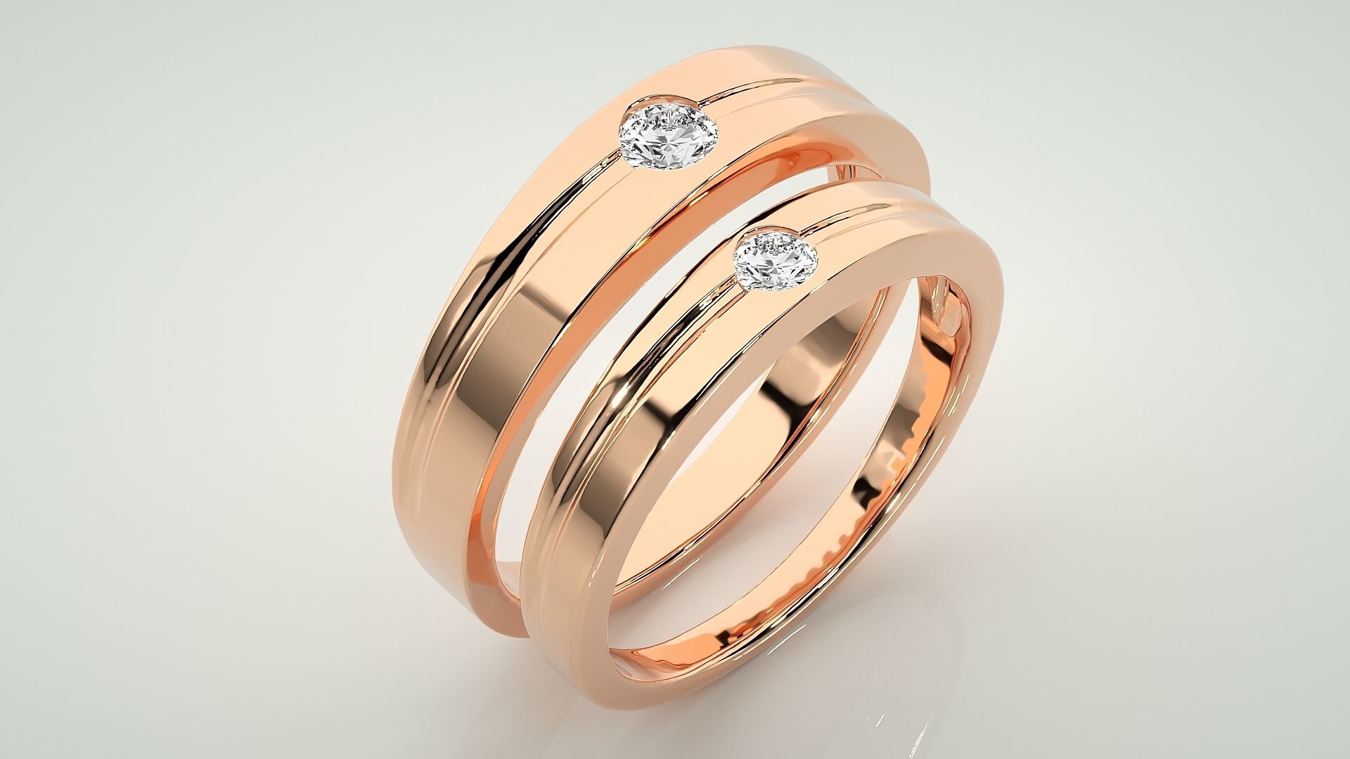 Solitaire Couple Band Ring 3dm stl render detail 3D print model_3