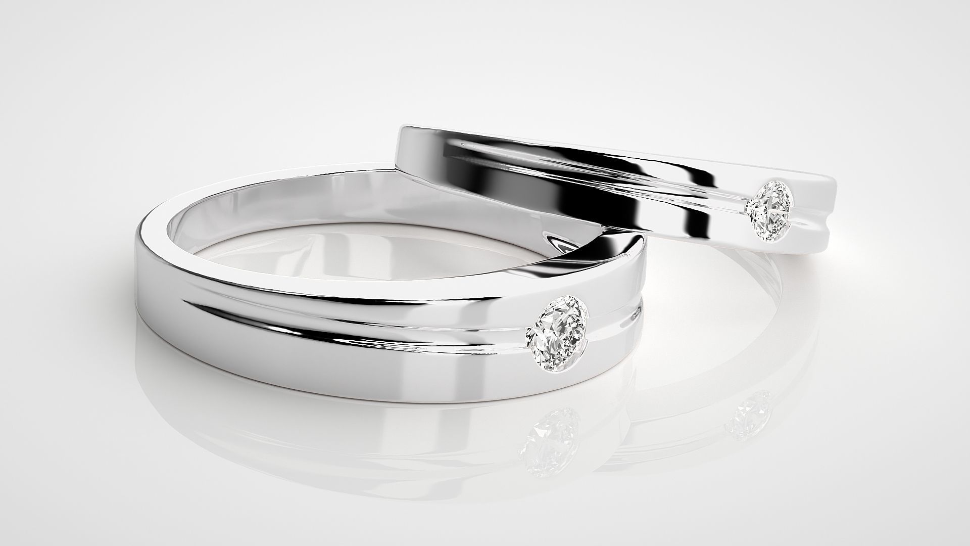 Solitaire Couple Band Ring 3dm stl render detail 3D print model_5
