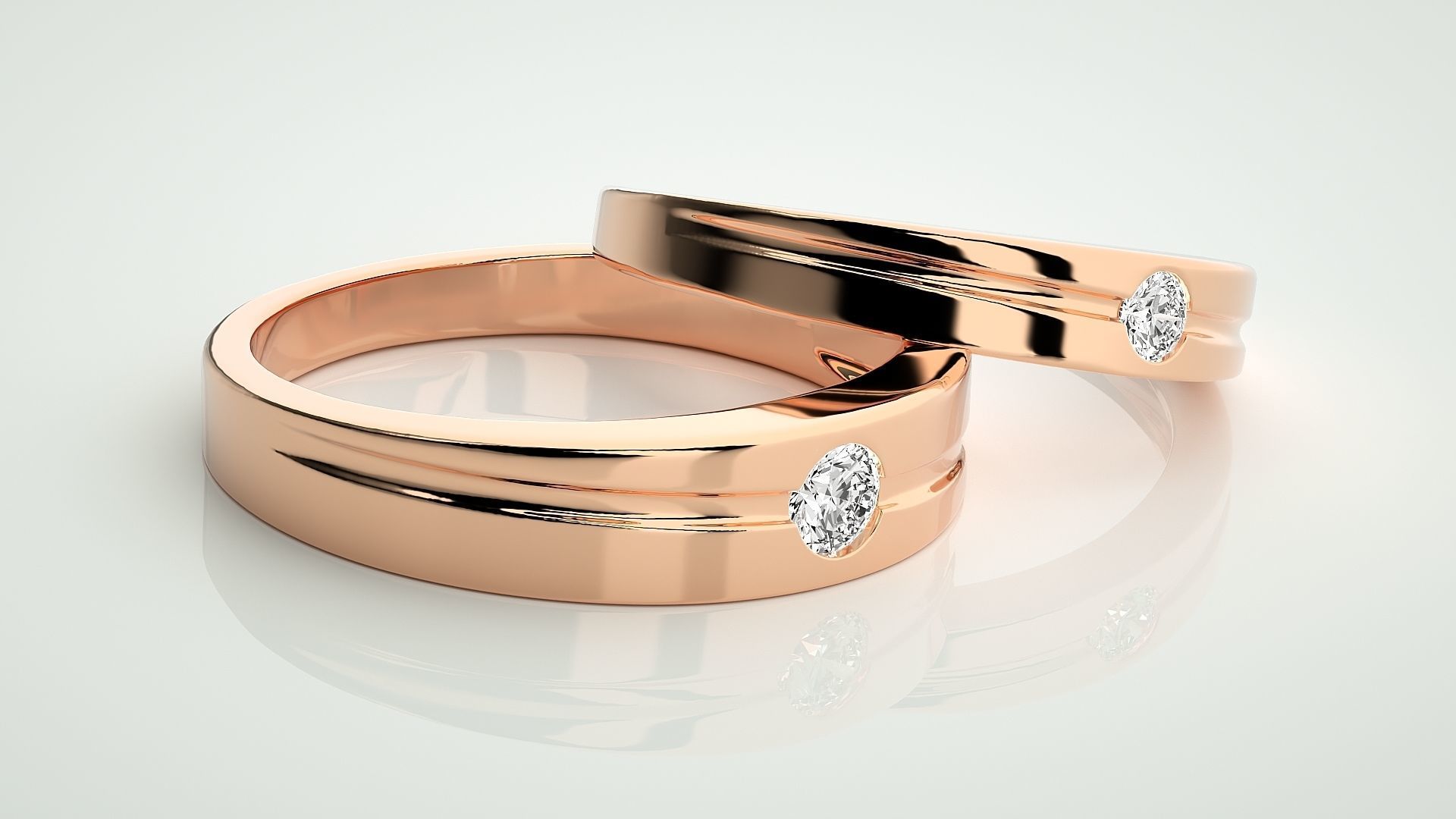 Solitaire Couple Band Ring 3dm stl render detail 3D print model_1