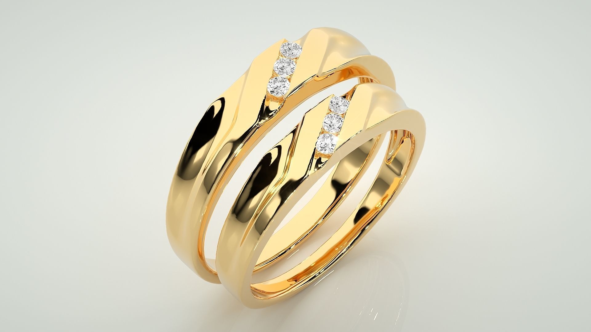 Tri-Diamond Couple Band Ring 3dm stl render detail 3D print model_11