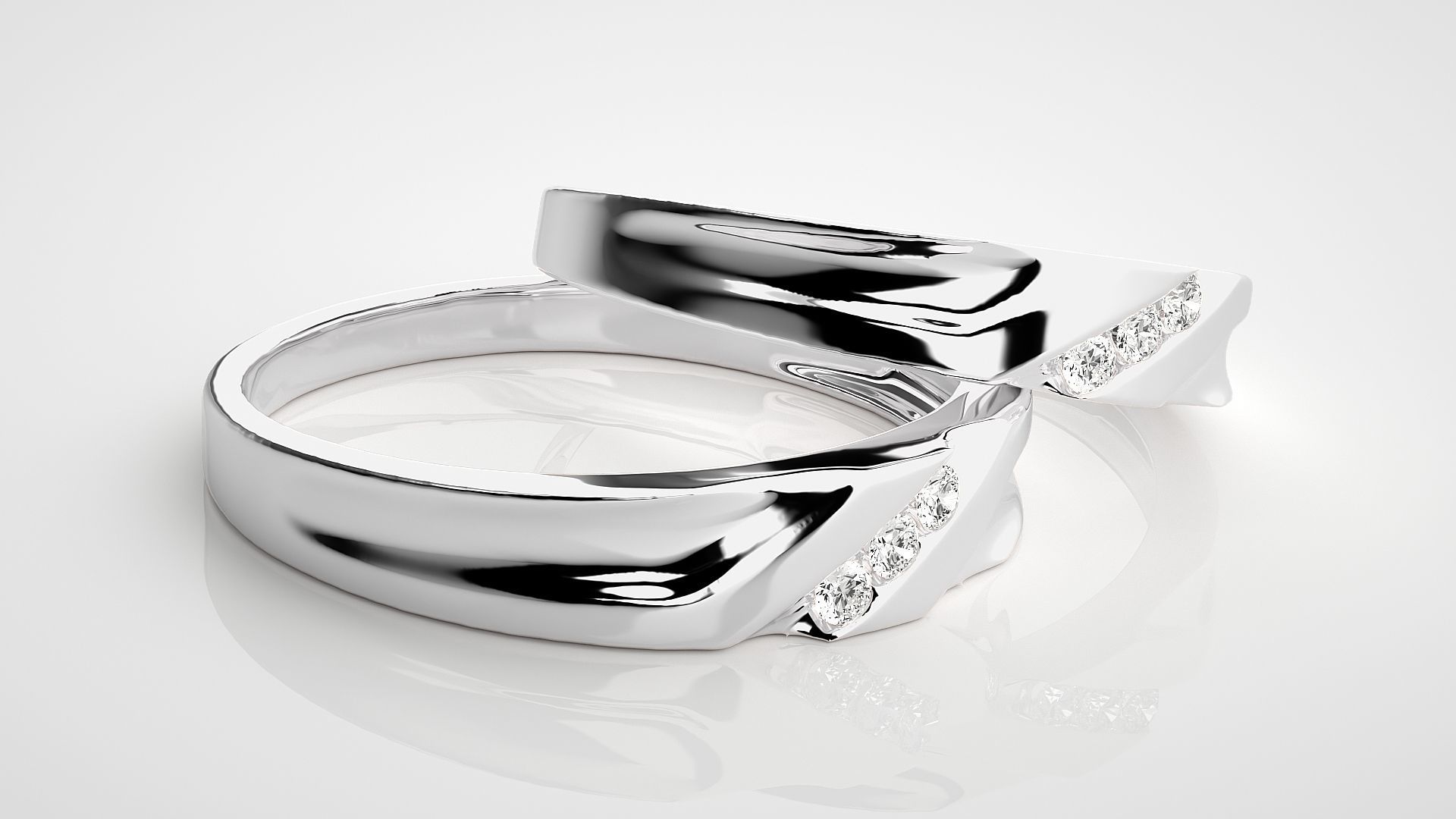 Tri-Diamond Couple Band Ring 3dm stl render detail 3D print model_5