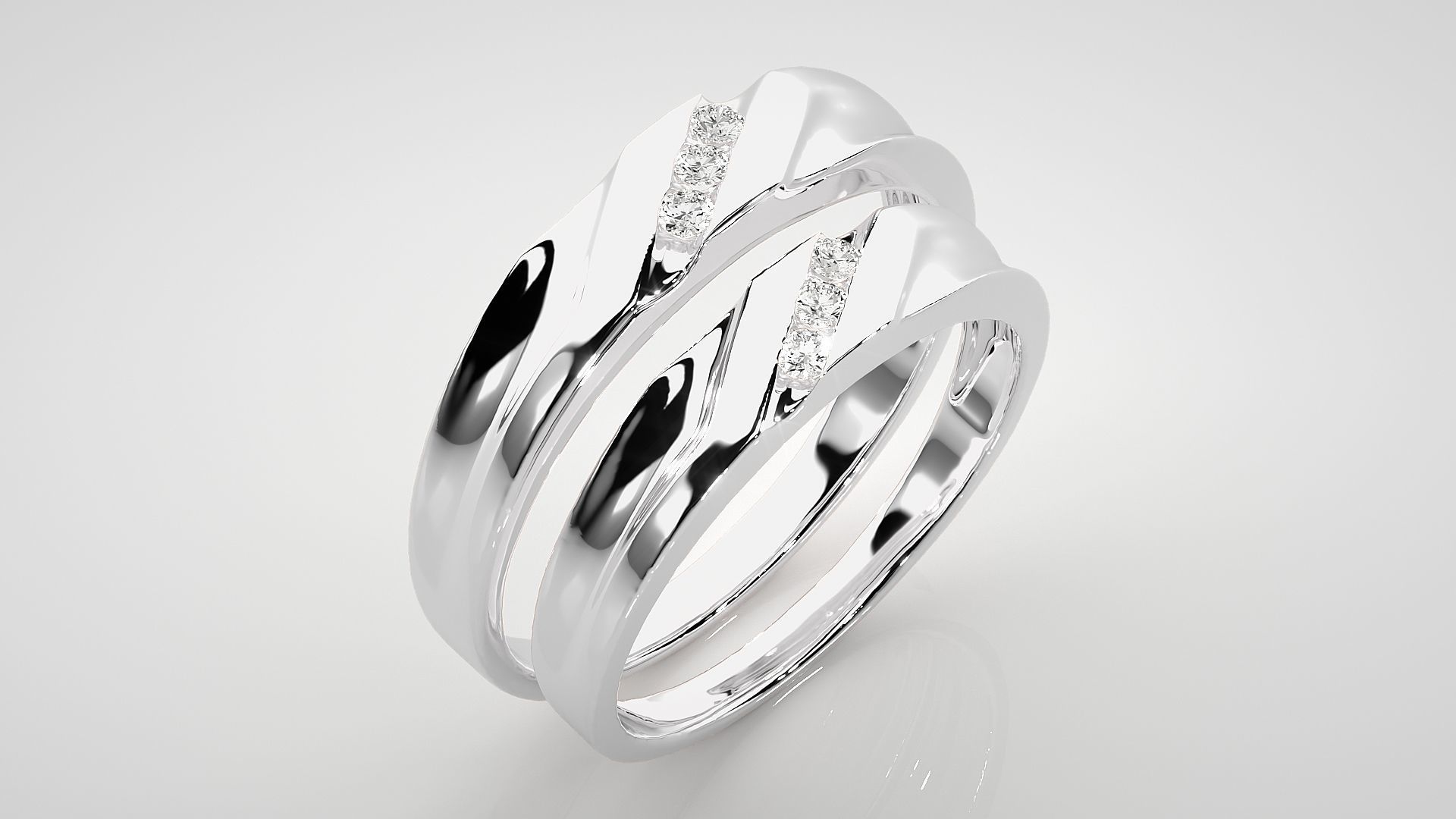 Tri-Diamond Couple Band Ring 3dm stl render detail 3D print model_7