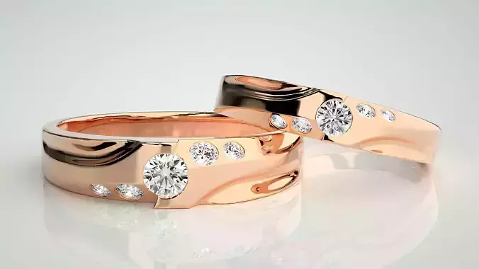 Solitaire Couple Band Ring 3dm stl render detail