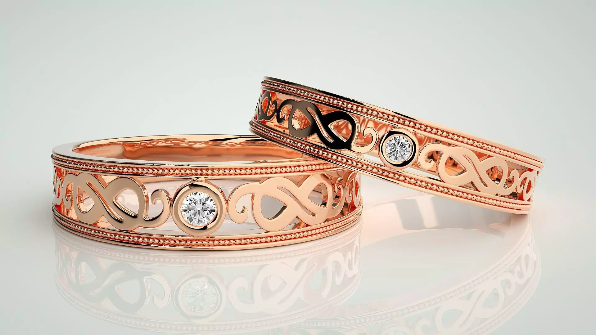 Infinity Solitaire Couple Band Ring 3dm stl render detail 3D print model_0