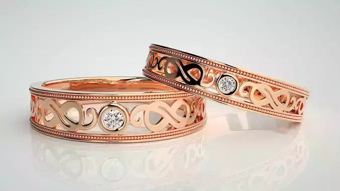 Infinity Solitaire Couple Band Ring 3dm stl render detail