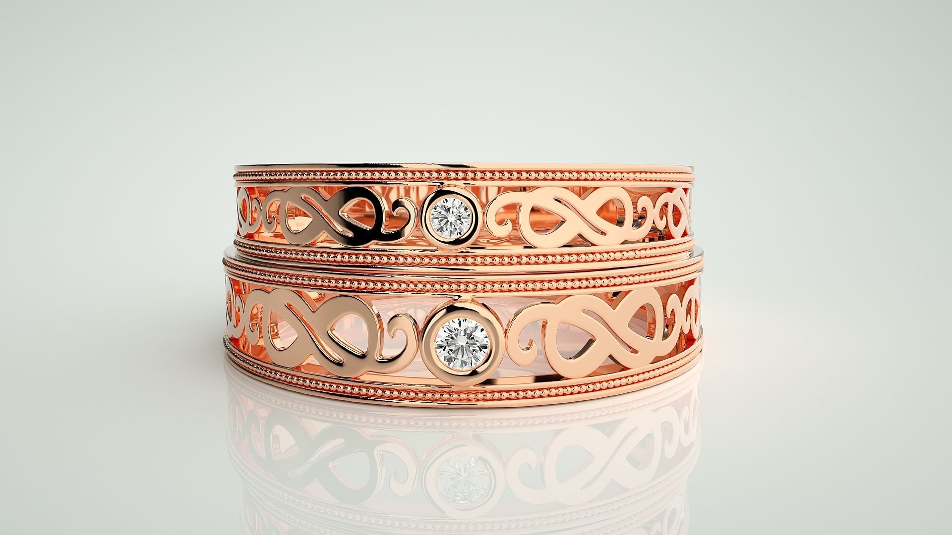 Infinity Solitaire Couple Band Ring 3dm stl render detail 3D print model_2