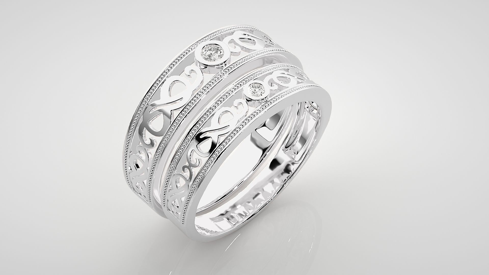 Infinity Solitaire Couple Band Ring 3dm stl render detail 3D print model_7
