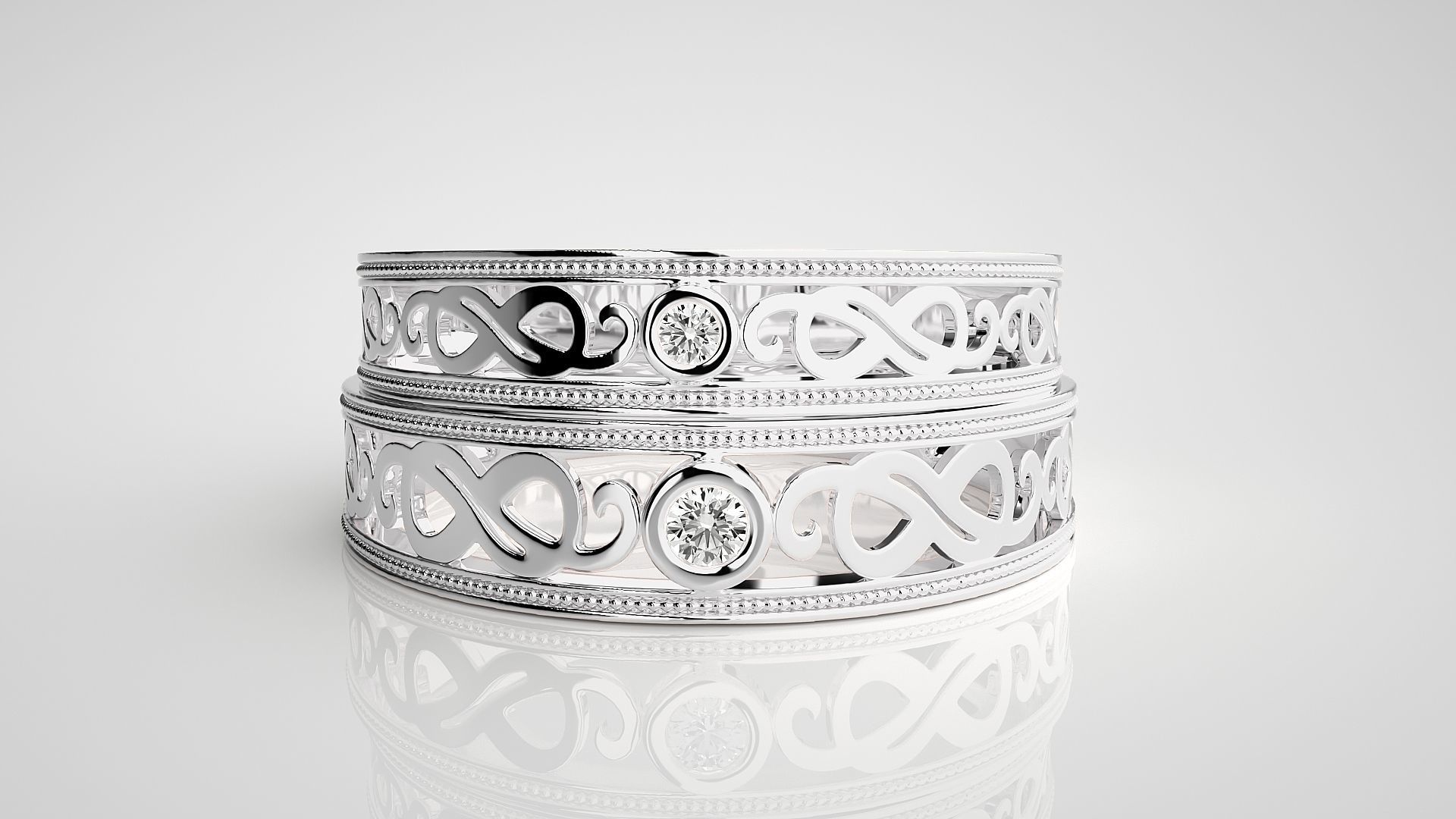 Infinity Solitaire Couple Band Ring 3dm stl render detail 3D print model_6