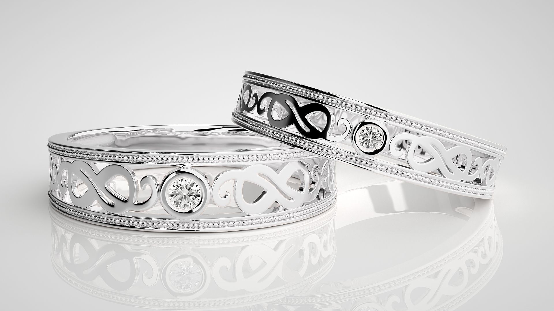 Infinity Solitaire Couple Band Ring 3dm stl render detail 3D print model_4