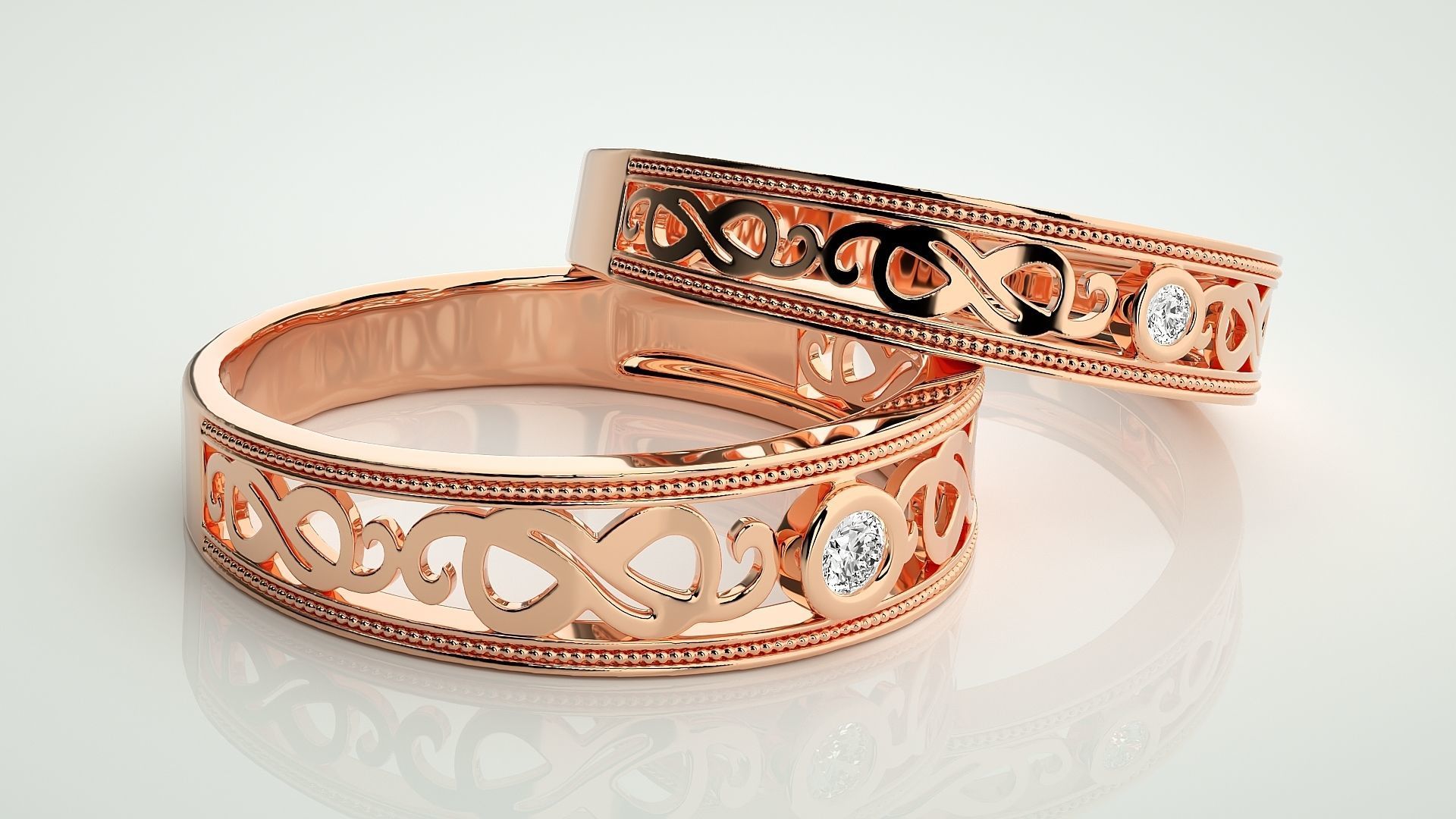 Infinity Solitaire Couple Band Ring 3dm stl render detail 3D print model_1