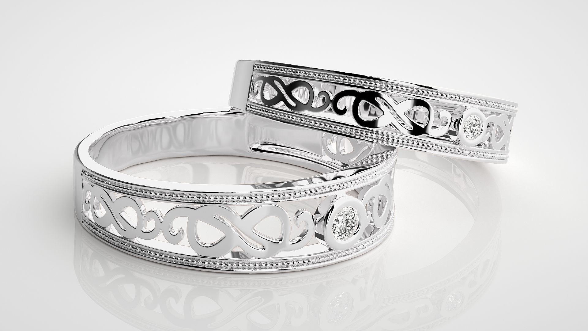 Infinity Solitaire Couple Band Ring 3dm stl render detail 3D print model_5