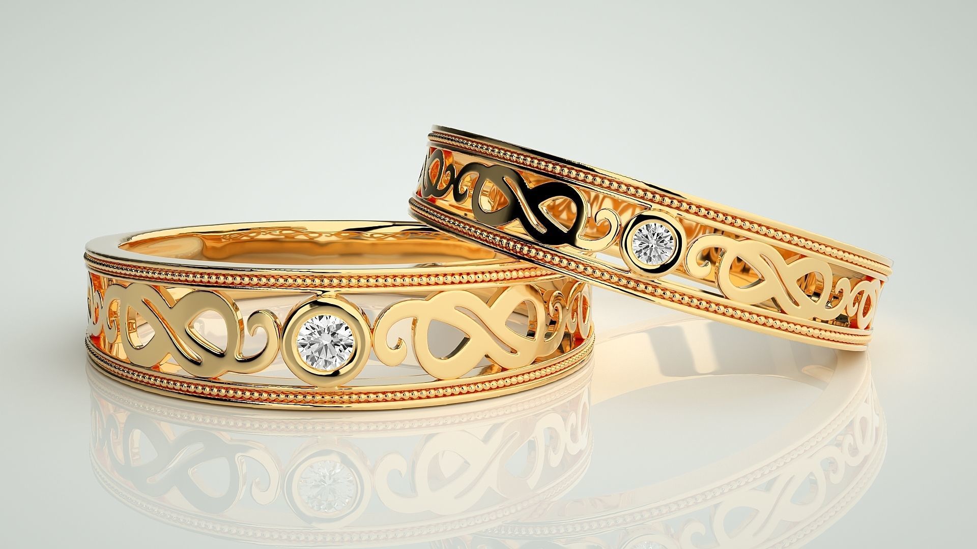 Infinity Solitaire Couple Band Ring 3dm stl render detail 3D print model_8