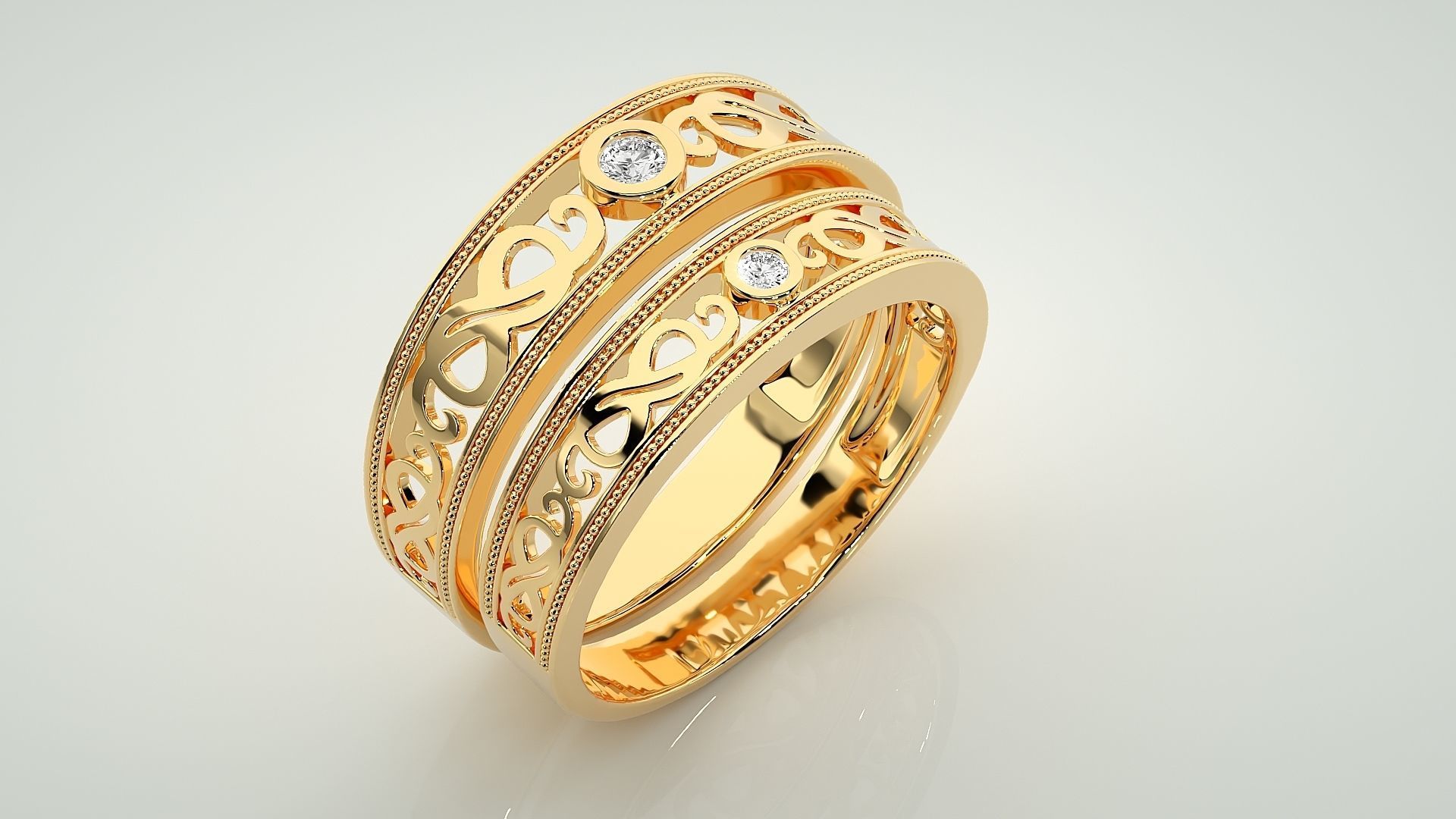 Infinity Solitaire Couple Band Ring 3dm stl render detail 3D print model_11