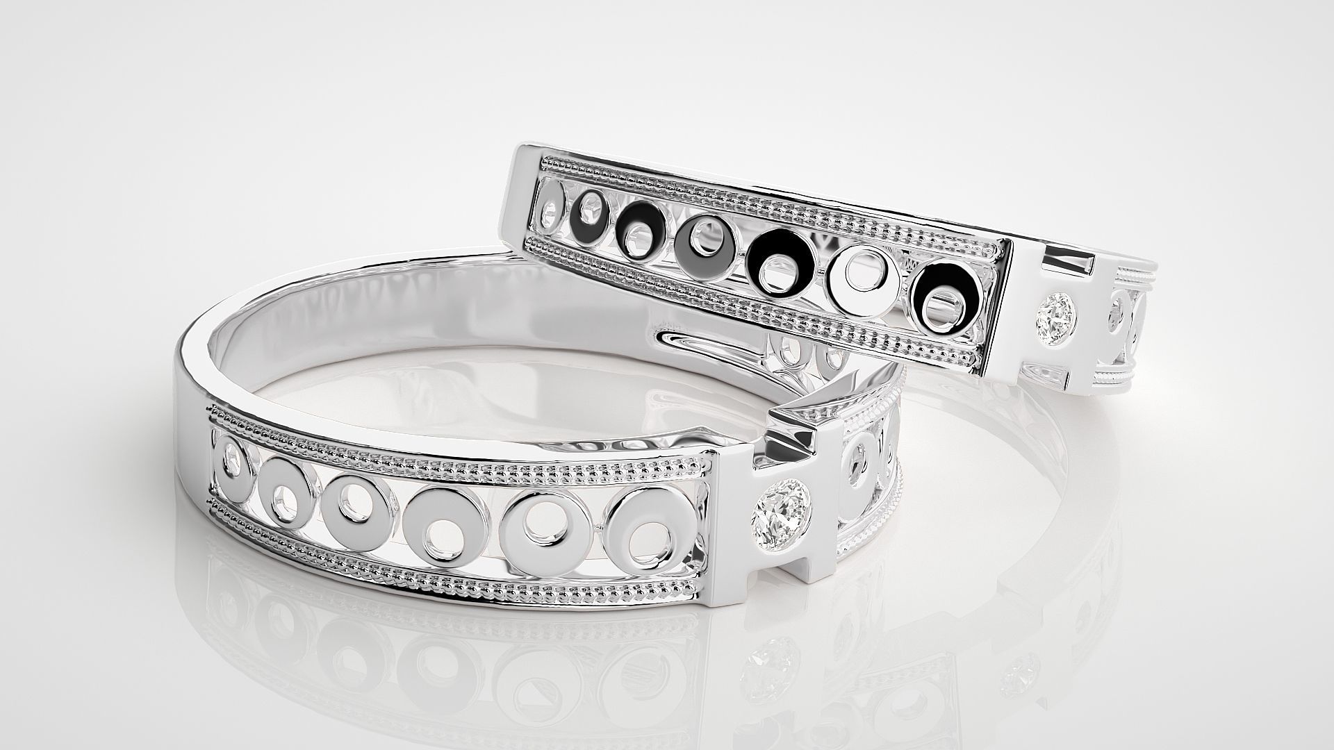 Moon Phases Solitaire Couple Band Ring 3dm stl render detail 3D print model_5