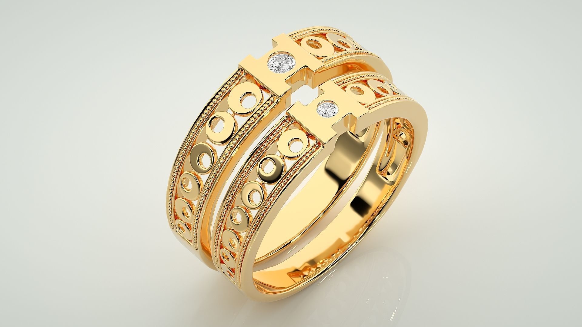 Moon Phases Solitaire Couple Band Ring 3dm stl render detail 3D print model_11