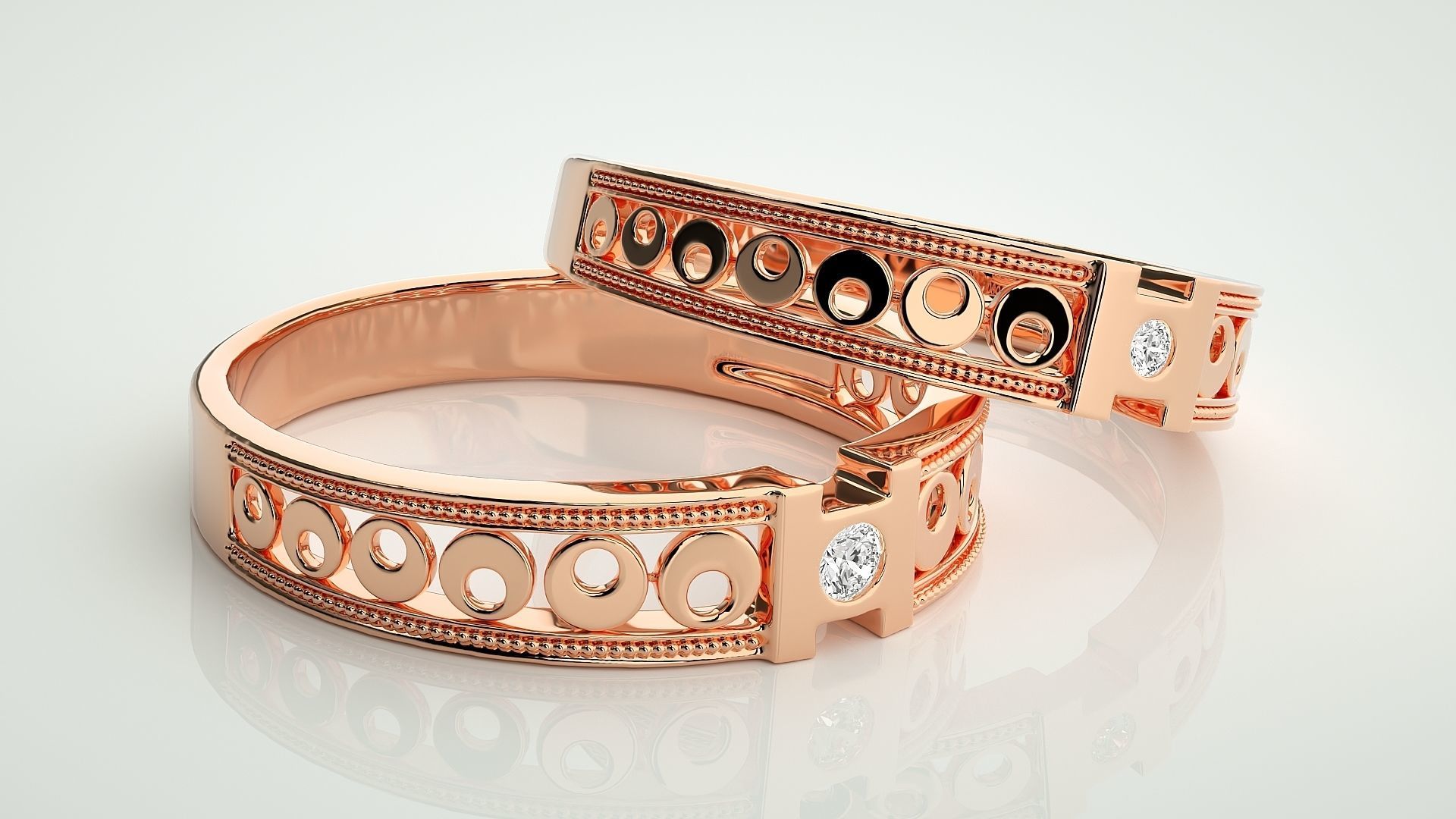 Moon Phases Solitaire Couple Band Ring 3dm stl render detail 3D print model_1