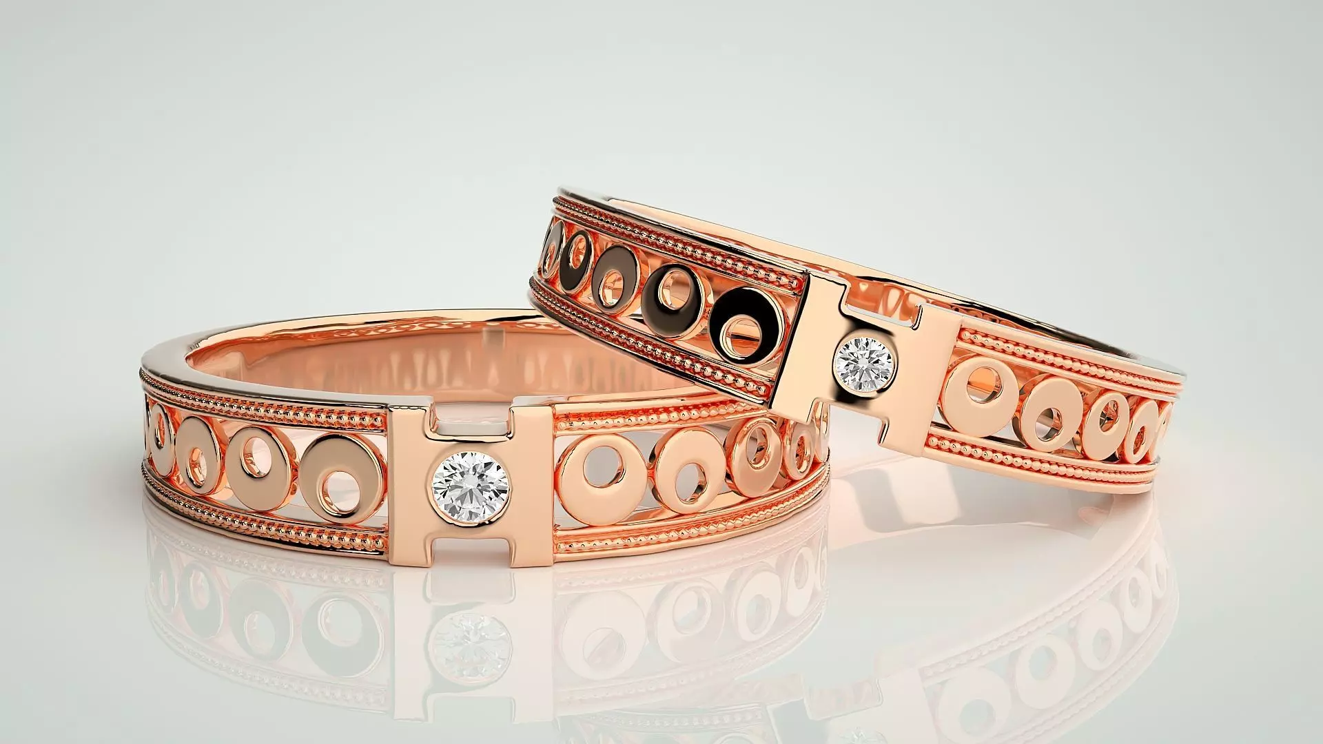 Moon Phases Solitaire Couple Band Ring 3dm stl render detail 3D print model_0