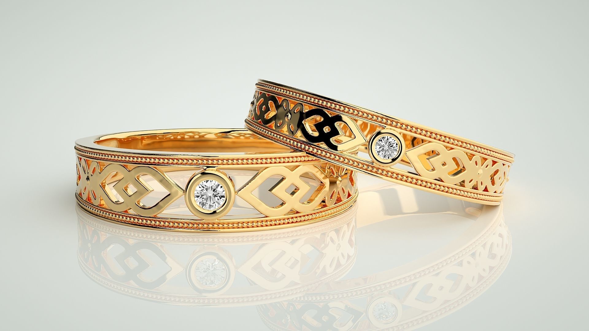 Solitaire Couple Band Ring 3dm stl render detail 3D print model_8