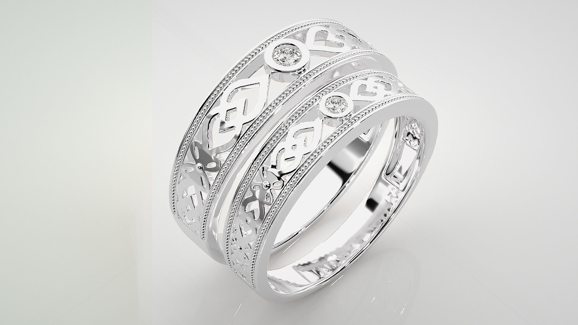 Solitaire Couple Band Ring 3dm stl render detail 3D print model_7
