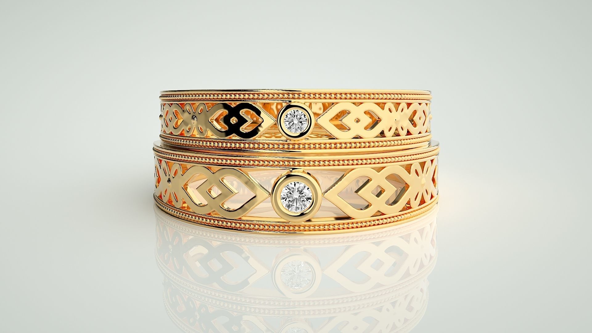 Solitaire Couple Band Ring 3dm stl render detail 3D print model_10