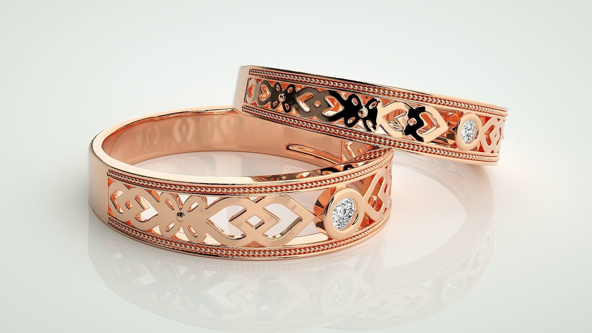 Solitaire Couple Band Ring 3dm stl render detail 3D print model_1