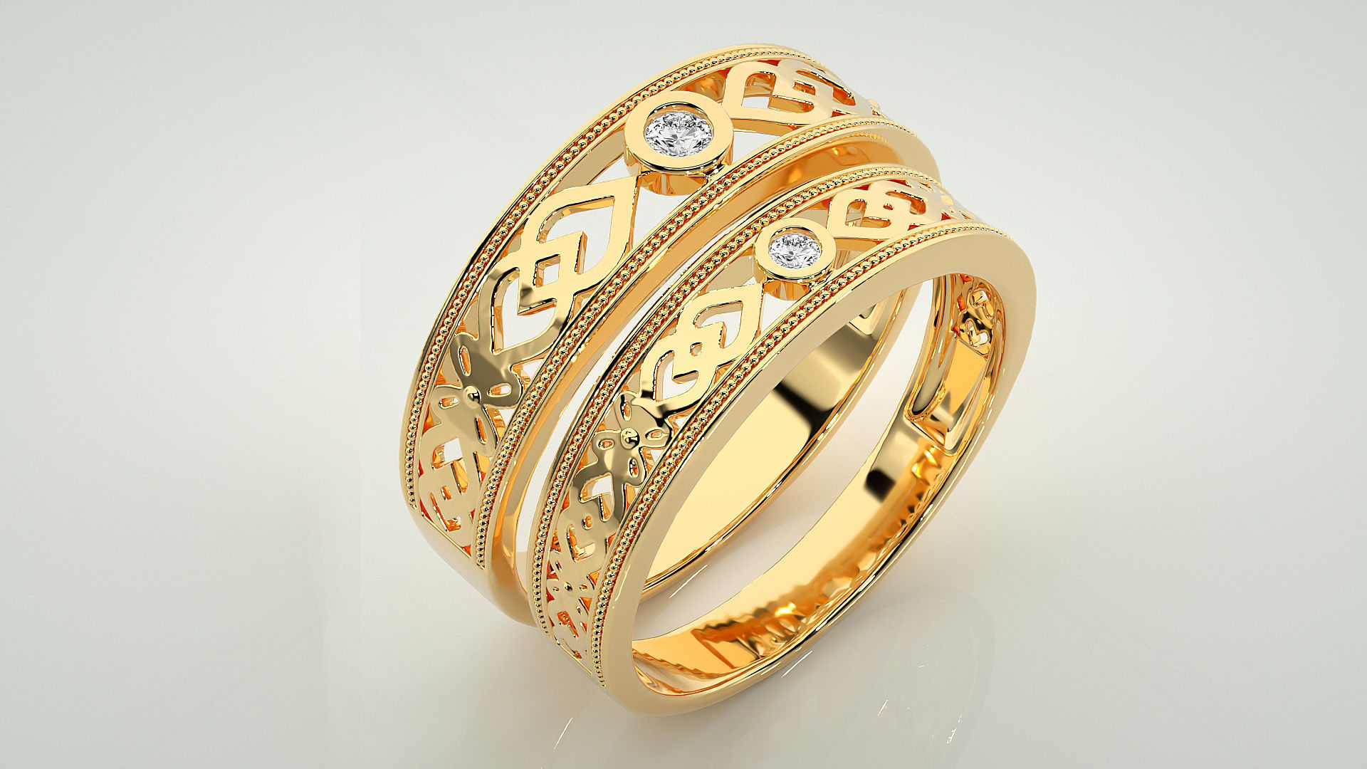 Solitaire Couple Band Ring 3dm stl render detail 3D print model_11