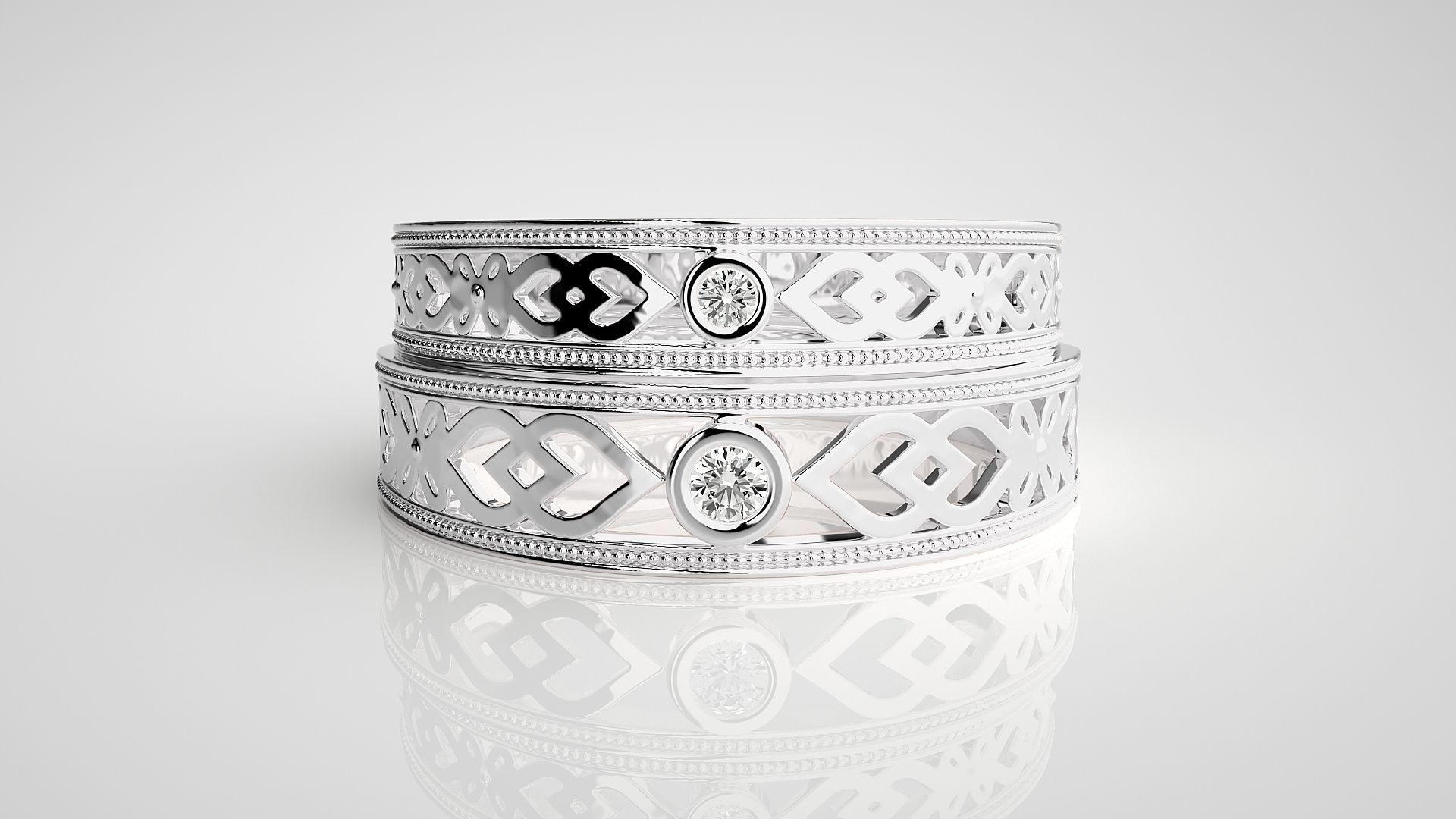 Solitaire Couple Band Ring 3dm stl render detail 3D print model_6