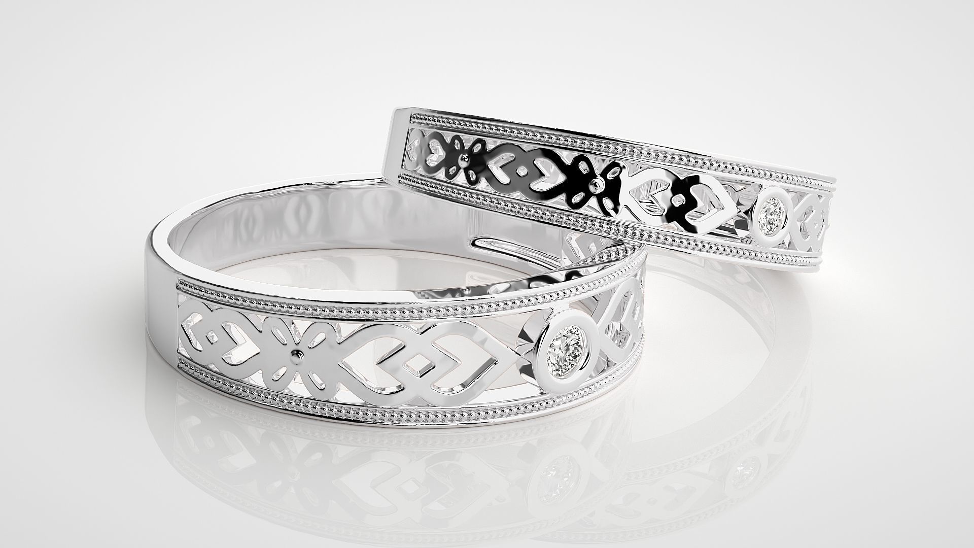 Solitaire Couple Band Ring 3dm stl render detail 3D print model_5