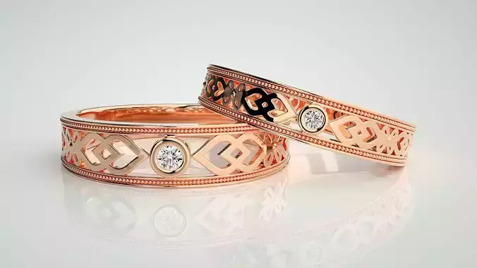 Solitaire Couple Band Ring 3dm stl render detail