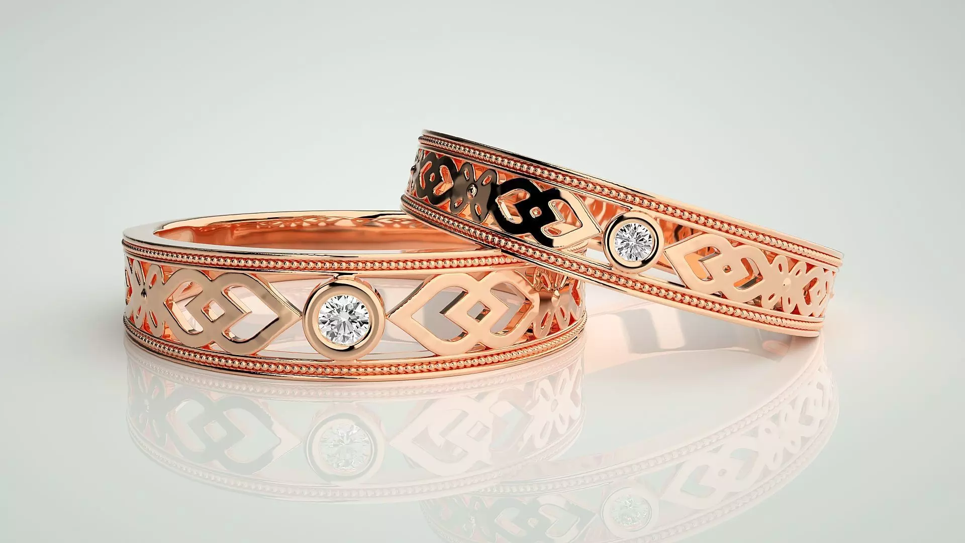 Solitaire Couple Band Ring 3dm stl render detail 3D print model_0