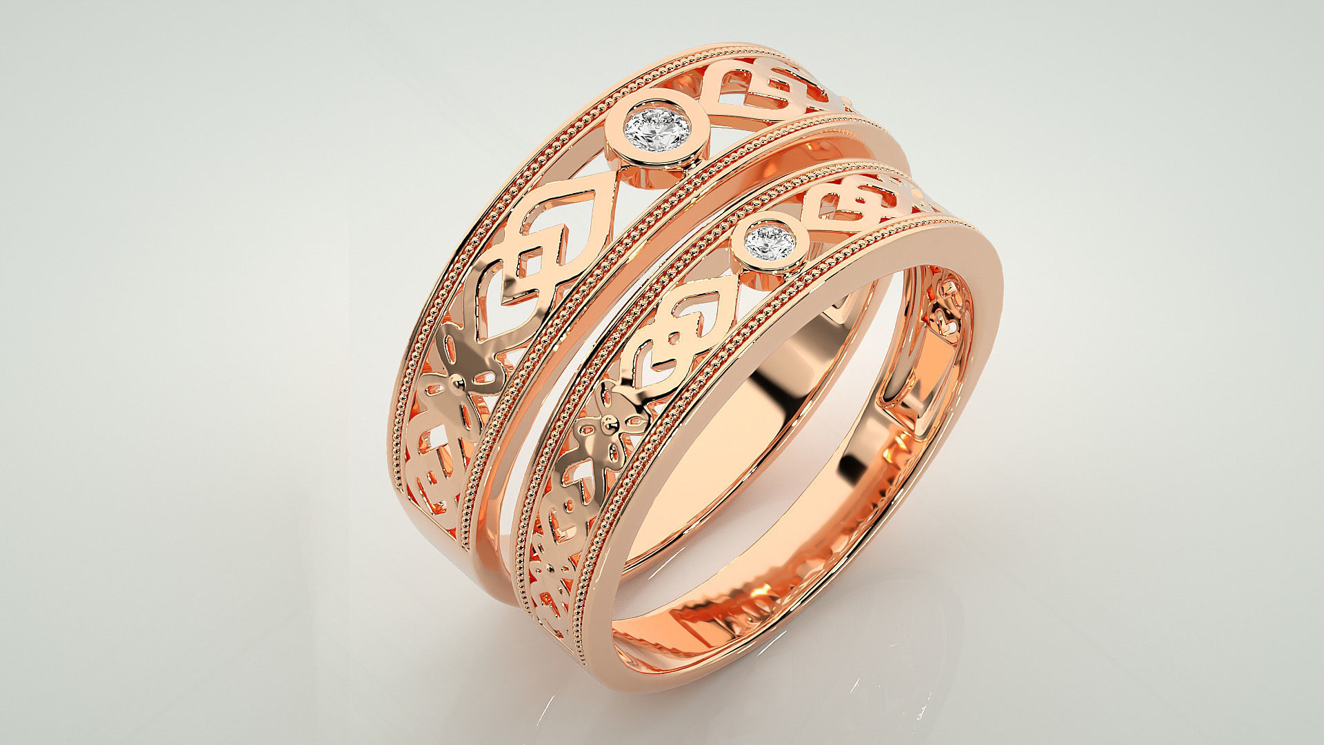 Solitaire Couple Band Ring 3dm stl render detail 3D print model_3