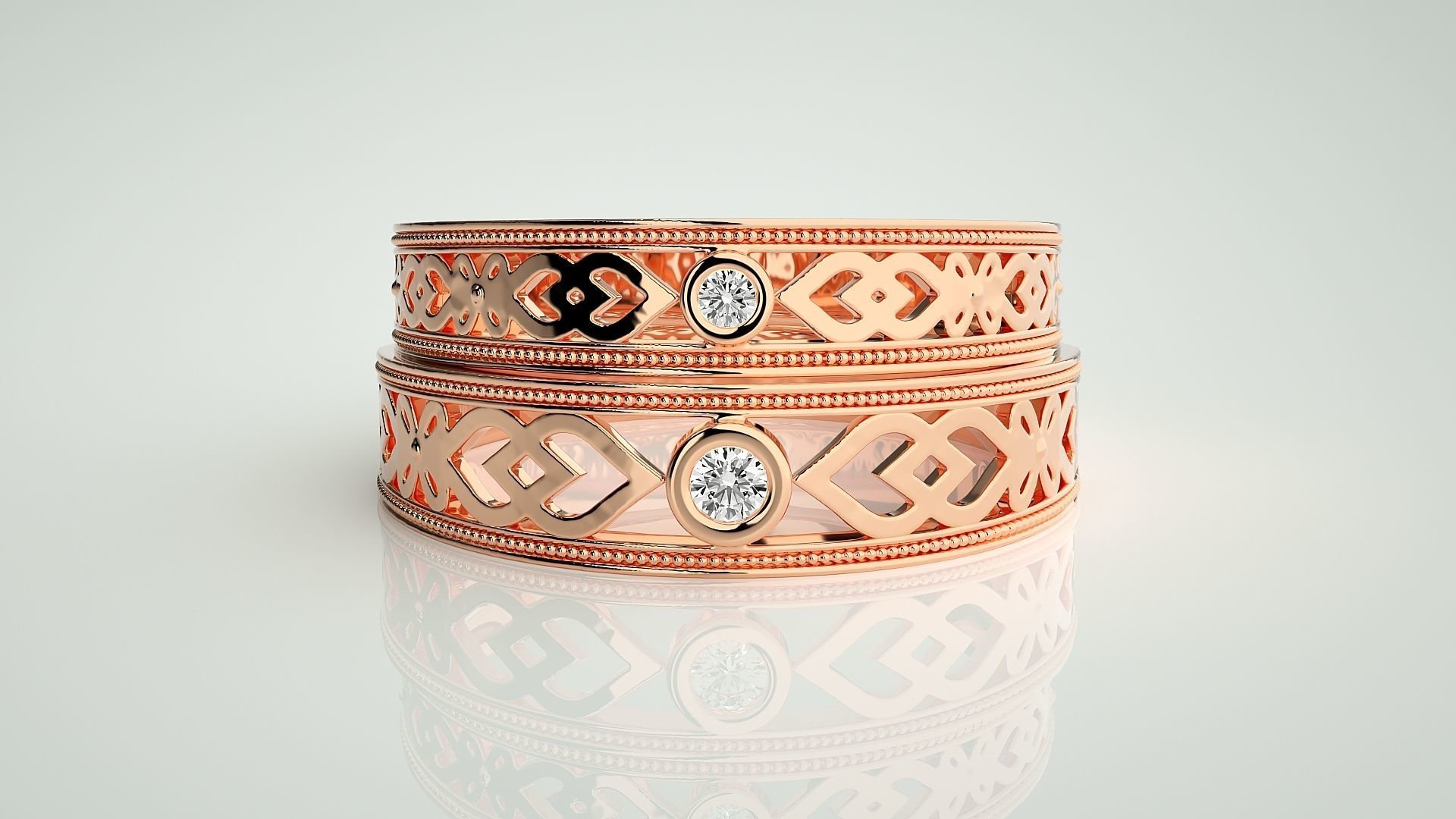 Solitaire Couple Band Ring 3dm stl render detail 3D print model_2