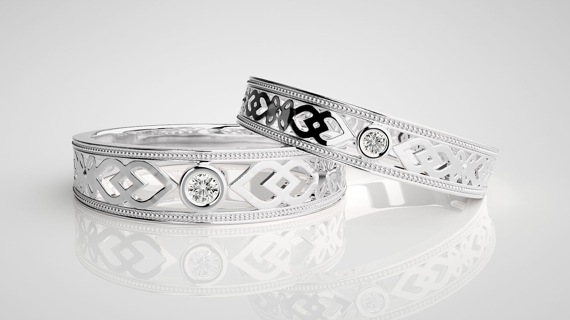 Solitaire Couple Band Ring 3dm stl render detail 3D print model_4