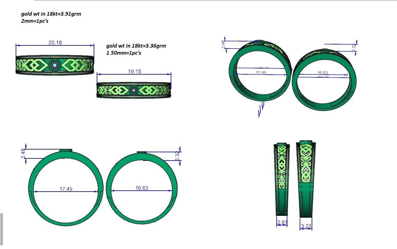 Solitaire Couple Band Ring 3dm stl render detail 3D print model_12
