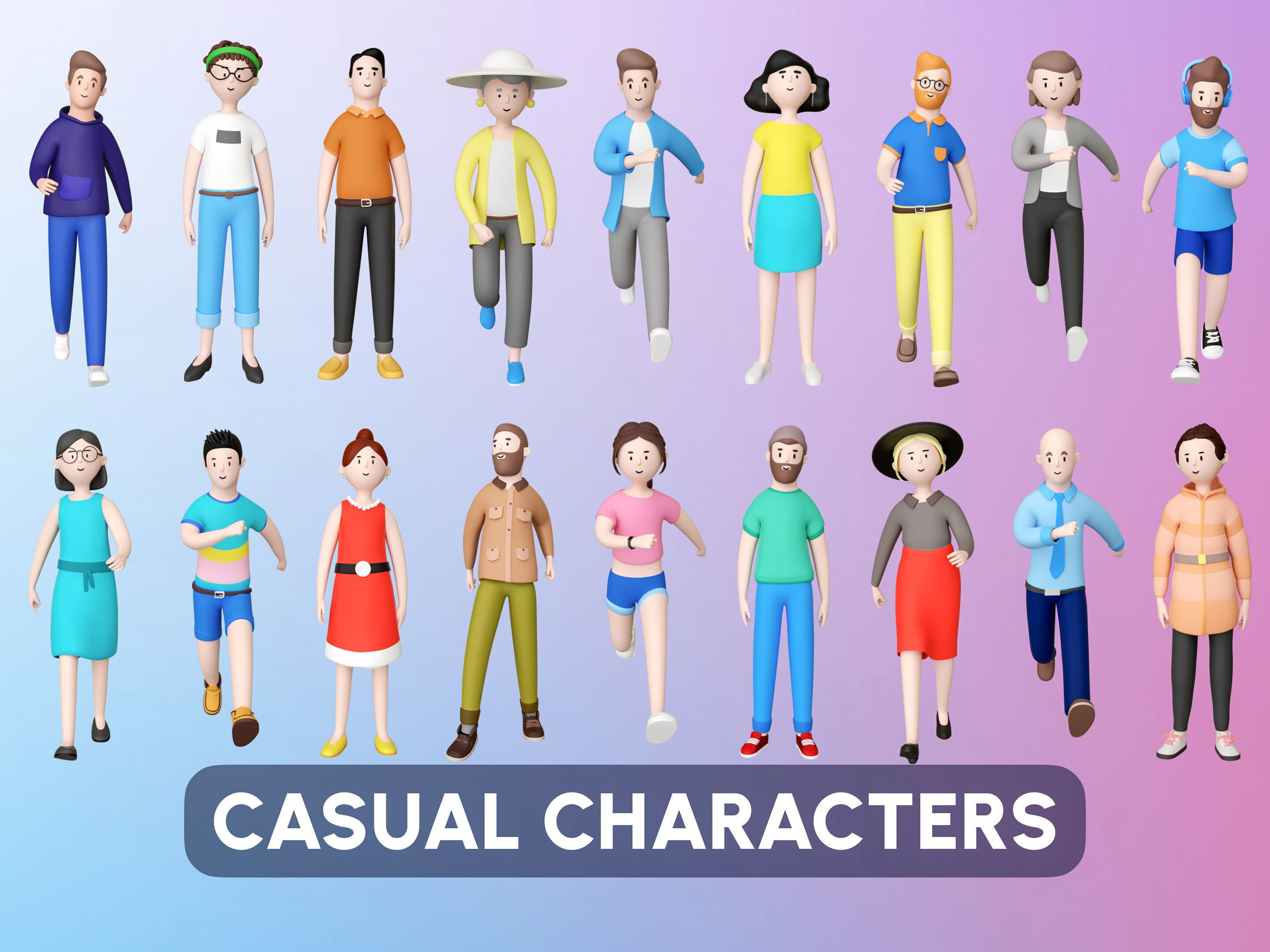 Casual Characters Low-poly 3D model_0