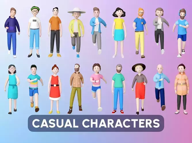 Casual Characters Low-poly 3D model