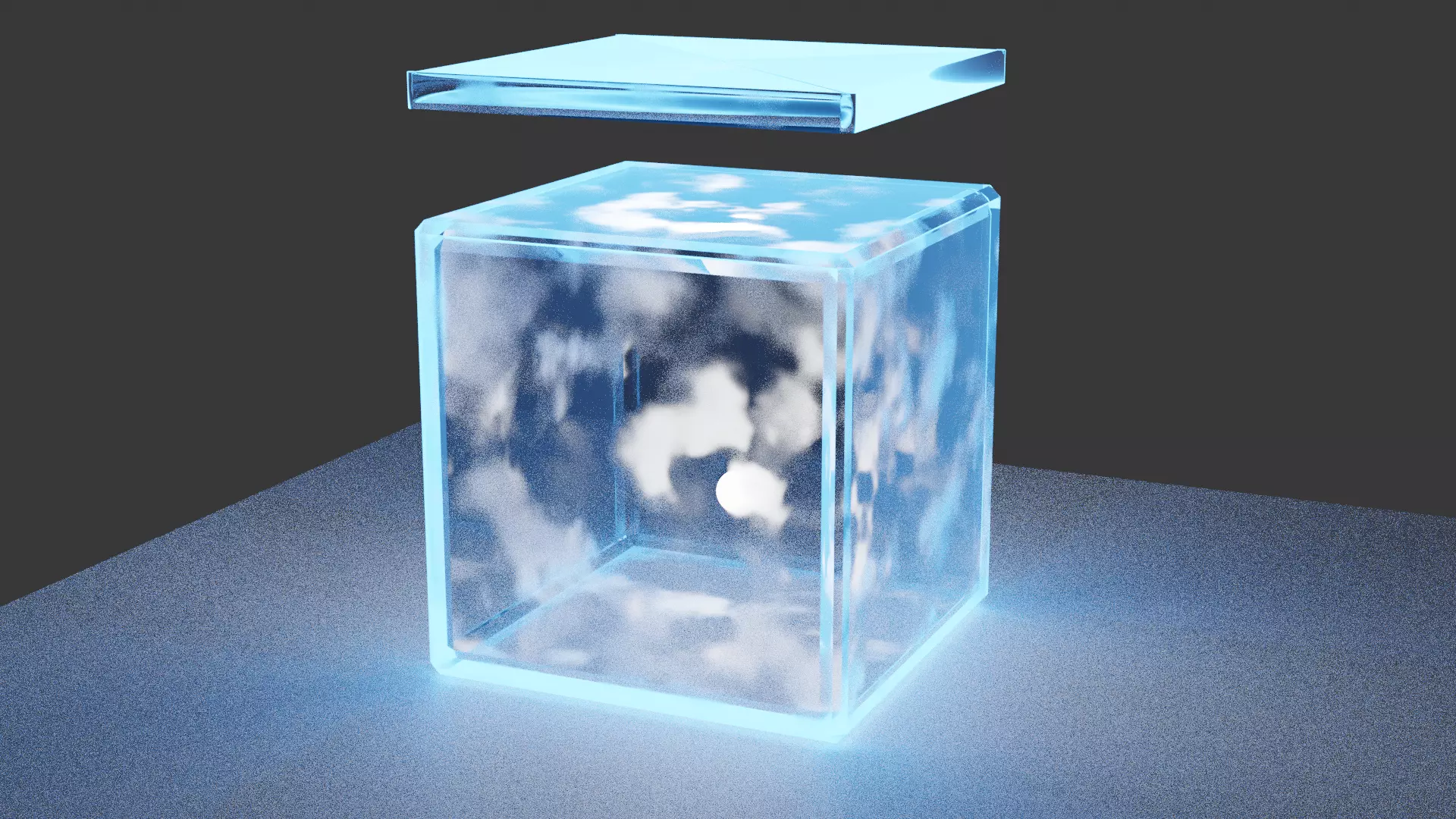 Glass cube with clouds Free 3D model