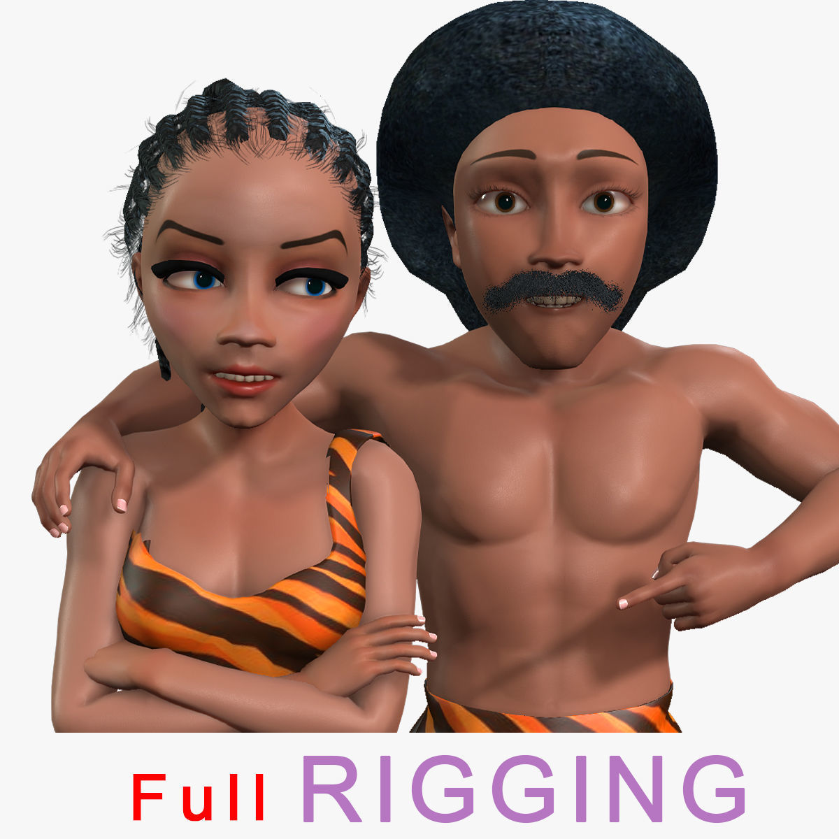 Cartoon Caveman Family Fully Rigged model Low-poly 3D model_4