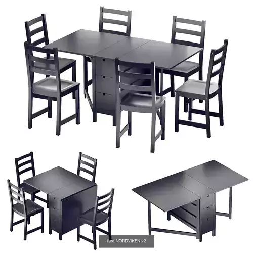 NORDVIKEN set extendable dining table and chairs 3D Model Collection